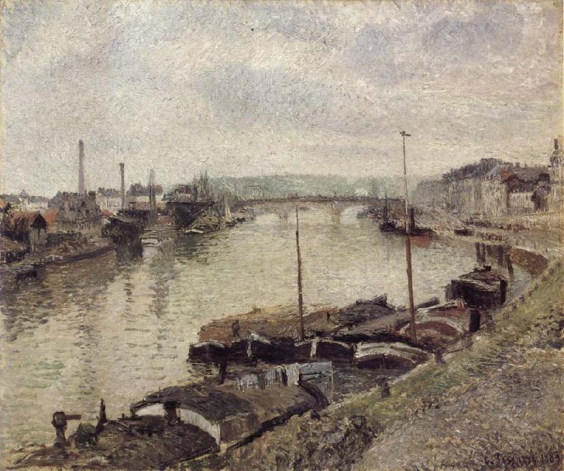 Camille Pissarro The Stone bridge and barges at Rouen